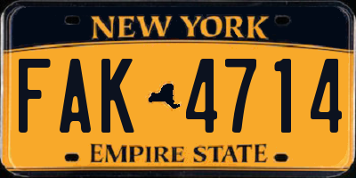 NY license plate FAK4714