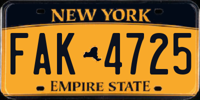 NY license plate FAK4725