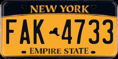 NY license plate FAK4733