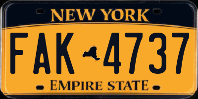 NY license plate FAK4737