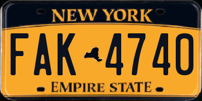 NY license plate FAK4740