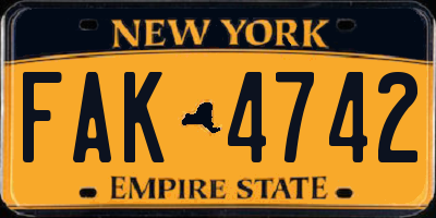 NY license plate FAK4742