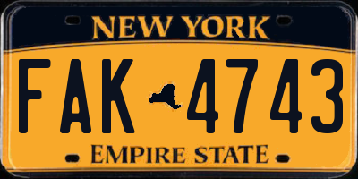 NY license plate FAK4743