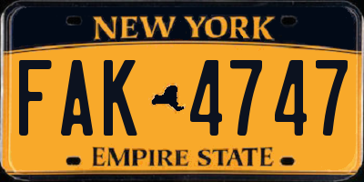 NY license plate FAK4747