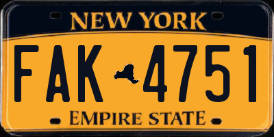 NY license plate FAK4751