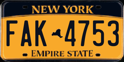 NY license plate FAK4753