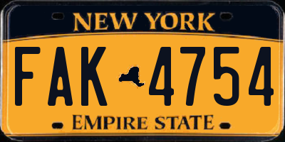 NY license plate FAK4754