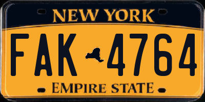 NY license plate FAK4764