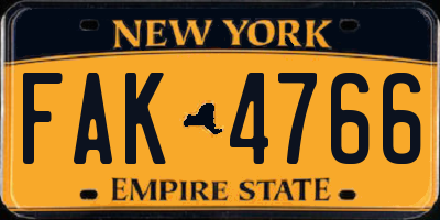 NY license plate FAK4766