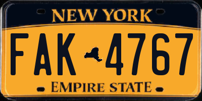 NY license plate FAK4767
