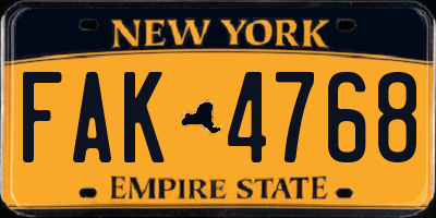 NY license plate FAK4768