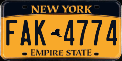 NY license plate FAK4774