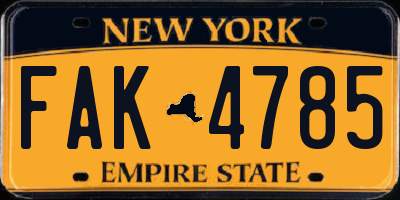 NY license plate FAK4785