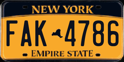 NY license plate FAK4786