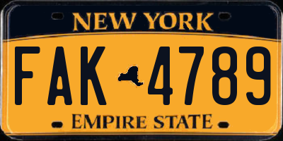 NY license plate FAK4789
