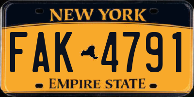 NY license plate FAK4791