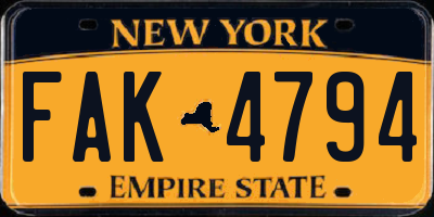 NY license plate FAK4794