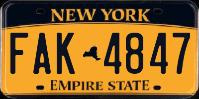 NY license plate FAK4847