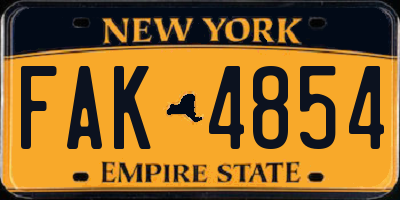 NY license plate FAK4854