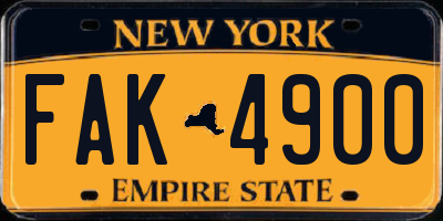 NY license plate FAK4900