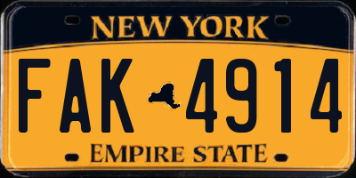 NY license plate FAK4914