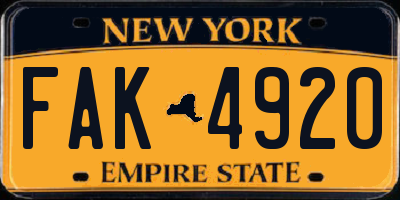 NY license plate FAK4920