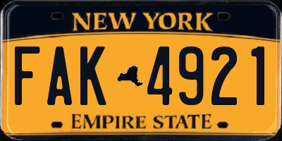 NY license plate FAK4921