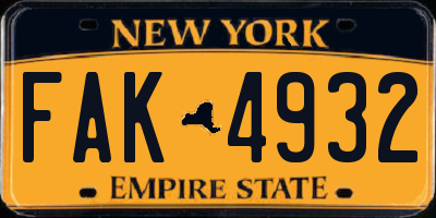 NY license plate FAK4932