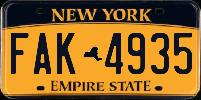 NY license plate FAK4935