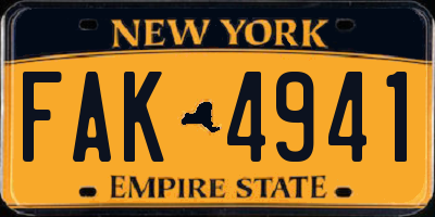 NY license plate FAK4941