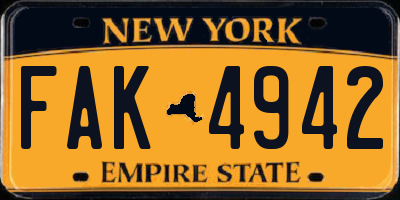 NY license plate FAK4942