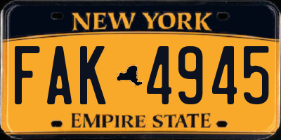 NY license plate FAK4945