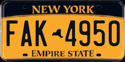 NY license plate FAK4950
