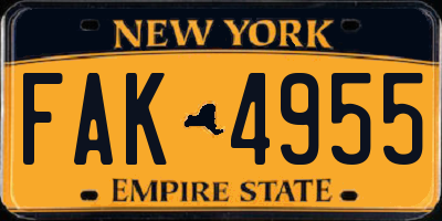 NY license plate FAK4955