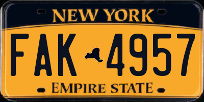 NY license plate FAK4957