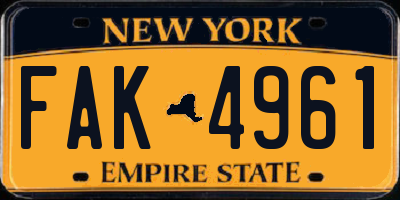 NY license plate FAK4961