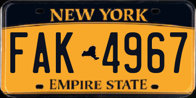 NY license plate FAK4967