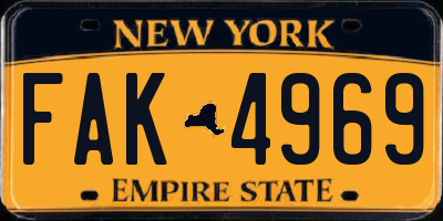 NY license plate FAK4969