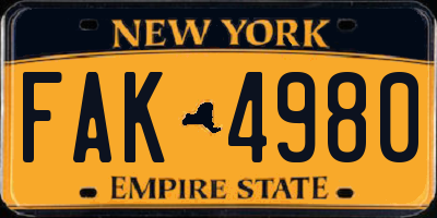 NY license plate FAK4980
