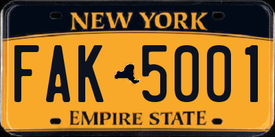 NY license plate FAK5001