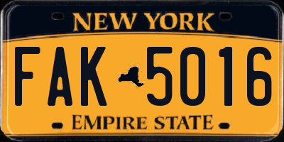 NY license plate FAK5016