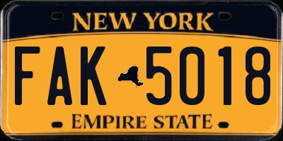 NY license plate FAK5018