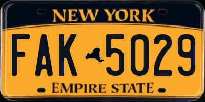 NY license plate FAK5029