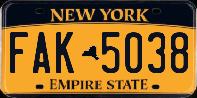 NY license plate FAK5038