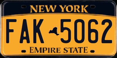 NY license plate FAK5062