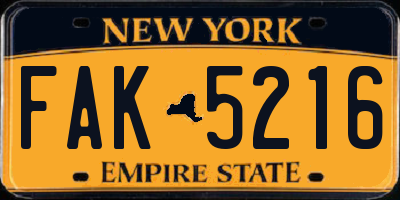 NY license plate FAK5216