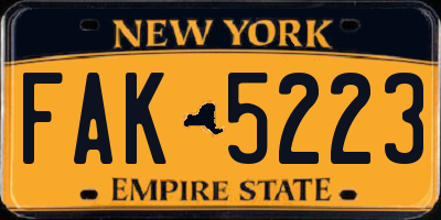 NY license plate FAK5223