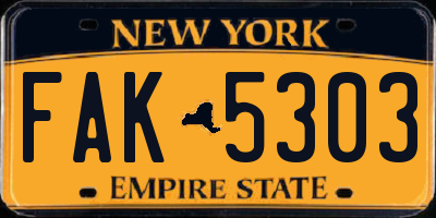 NY license plate FAK5303