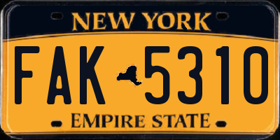 NY license plate FAK5310