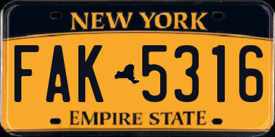 NY license plate FAK5316